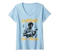 Donna Supporta Musica dal Vivo Maglietta con Collo a V