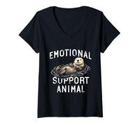 Donna Supporto emotivo con lontra Animale Divertente e Carino Design lontra Marina Maglietta con Collo a V