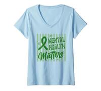 Donna Supporto per la sensibilizzazione sulla Salute mentale del Nastro Verde Maglietta con Collo a V
