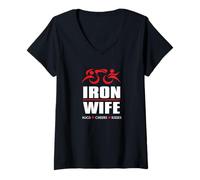 Donna Supporto per triatleta Iron Tri Wife Sherpa Triathlon Haul Cheer Maglietta con Collo a V