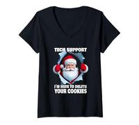 Donna Supporto Tecnico Babbo Natale Cancella i Cookies Maglietta con Collo a V