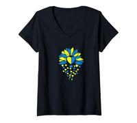 Donna Supporto Ucraina Girasole Cuore Maglietta con Collo a V