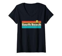 Donna Surf Anni 70-80 Florida South Beach Surf Maglietta con Collo a V