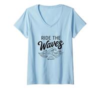 Donna Surf Beach Graphic Surfer Gift Coastal Surfing Lover Maglietta con Collo a V