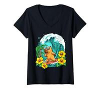 Donna Surf Capybara Tropical Summer Divertente Animale da spiaggia Maglietta con Collo a V