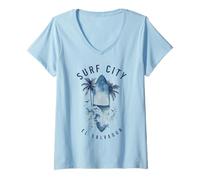 Donna Surf City El Salvador Surf Vintage Surfer Maglietta con Collo a V