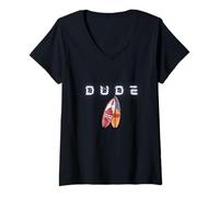 Donna Surf Dude Tavola da Surf Surfer Surf Maglietta con Collo a V