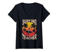 Donna Surf Insegnante Surf Surf Tavola da Surf Maglietta con Collo a V