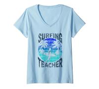 Donna Surf Insegnante Surf Surf Tavola da Surf Maglietta con Collo a V