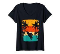 Donna Surf Time Surfing Four Life Maglietta con Collo a V