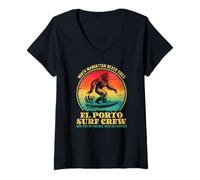 Donna Surfer Bigfoot Manhattan Beach South bay The Porto Surf Crew Maglietta con Collo a V