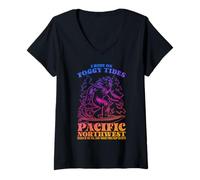 Donna Surfer Bigfoot Manhattan Beach South bay The Porto Surf Crew Maglietta con Collo a V