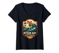 Donna Surfer Byron bay Australia Retro Uomo Surfs Up Maglietta con Collo a V