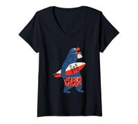 Donna Surfing Bear On San Diego Beach California Vacanze estive Maglietta con Collo a V