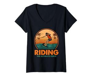 Donna Surfing Equitazione Ultimate Force Tramonto Wave Ride Art Maglietta con Collo a V