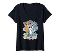 Donna Surfs Up - Tavola da Surf con Coniglietto e Coniglietto, Stile retrò, Estate Maglietta con Collo a V