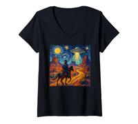 Donna Surreale Spazio Cowboy UFO Alieno Western Trippy Cosmic Art Maglietta con Collo a V