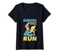 Donna Survive Bike Run Triathlon Triathlete Routine Maglietta con Collo a V