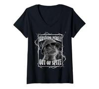 Donna Surviving out of Spite Funny Cat Dramatic Lightning Band Maglietta con Collo a V