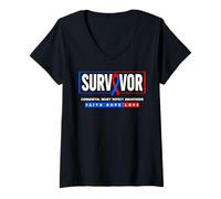 Donna Survivor CHD - Congenita Consapevolezza del Difetto Cuore Maglietta con Collo a V