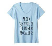 Donna Survivor Monday Apocalypse Work Week Office Secret Santa Maglietta con Collo a V