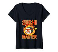 Donna Sushi Master Divertente Cibo Giapponese Maglietta con Collo a V