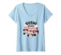 Donna Sushi prima delle preoccupazioni Cibo Kawaii Maglietta con Collo a V