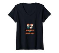 Donna Sushi Rolls Non Ruoli di Genere Carino Uguaglianza Cibo Pun Maglietta con Collo a V