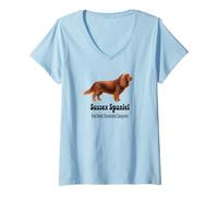 Donna Sussex Spaniel Dog Rare Rare Compagno Notevole Maglietta con Collo a V