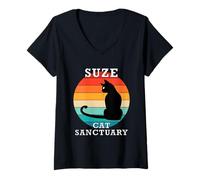 Donna Suze Cat Sanctuary Group Family Reunion Nome Maglietta con Collo a V
