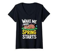 Donna Svegliami Quando la Primavera Inizia la Marmotta Maglietta con Collo a V