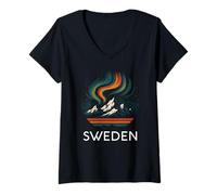 Donna Svezia Aurora Boreale Aurora Boreale Retro Cielo Artico Amore Maglietta con Collo a V
