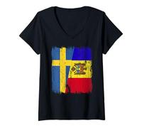 Donna Svezia Moldavia Mezza Bandiera Svedese Moldavia Patrimonio Maglietta con Collo a V