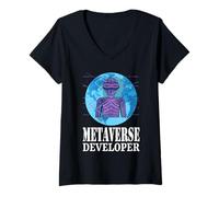 Donna Sviluppatore futuristico del metaverso di realtà virtuale Maglietta con Collo a V