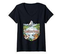 Donna Svizzera Meme di Punta della Mucca di San Bernardo - Souvenir Svizzero Maglietta con Collo a V