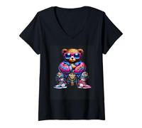 Donna Swag Bear Retro Vibes Cool Hip Hop Maglietta con Collo a V