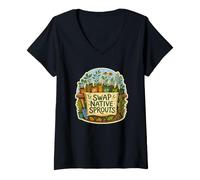 Donna Swap Native Sprouts Scambio Piantine Locali Maglietta con Collo a V