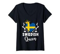 Donna Swedish Queen Sweden Flag Proud Swedish Woman Maglietta con Collo a V