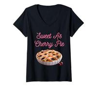 Donna Sweet As Cherry Cream Pie Divertente Sarcastico Ciliegie detti Maglietta con Collo a V