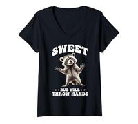 Donna Sweet But Will Throw Hands Attitude Personality Sassy - Maglietta con Collo a V
