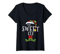 Donna Sweet Elf Family Christmas Matching Group Funny Maglietta con Collo a V