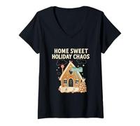 Donna Sweet Holiday Chaos Gingerbread House Funny Natale Maglietta con Collo a V