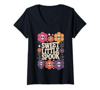 Donna Sweet Little Spook Halloween Boho Vibes Maglietta con Collo a V