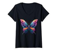 Donna Sweet Rainbow Butterfly Insects Flowers Summer Motif Maglietta con Collo a V