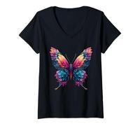 Donna Sweet Rainbow Butterfly Insects Flowers Summer Motif Maglietta con Collo a V