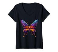 Donna Sweet Rainbow Butterfly Insects Flowers Summer Motif Maglietta con Collo a V