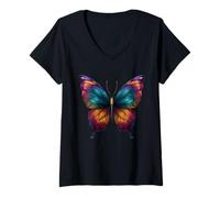 Donna Sweet Rainbow Butterfly Insects Flowers Summer Motif Maglietta con Collo a V