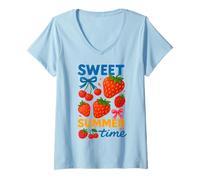 Donna Sweet Summer Time Fruit Tee, Summer Strawberry Cute Girly Maglietta con Collo a V