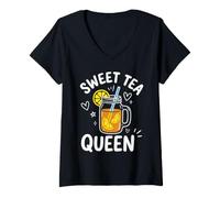 Donna Sweet Tea Queen Mason Jar Southern Iced Drink Maglietta con Collo a V