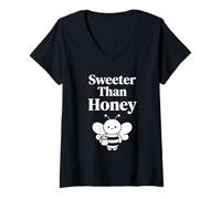 Donna Sweet Than Honey - Simpatico Design con api Kawaii Maglietta con Collo a V